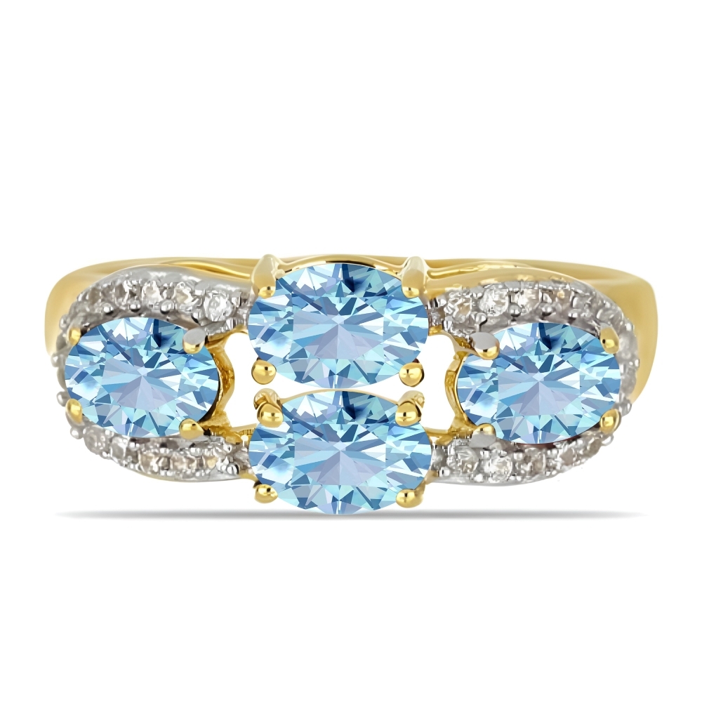 BUY 14K GOLD NATURAL AQUAMARINE GEMSTONE RING WITH WHITE DIAMOND